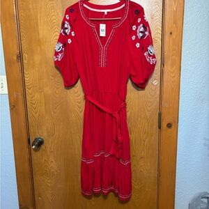 Elegant Red Floral Midi Dress